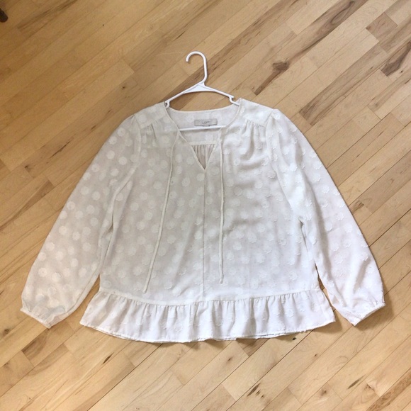 LOFT Tops - 2/$10 LOFT White Ruffled Long Sleeve Bib Collar Blouse